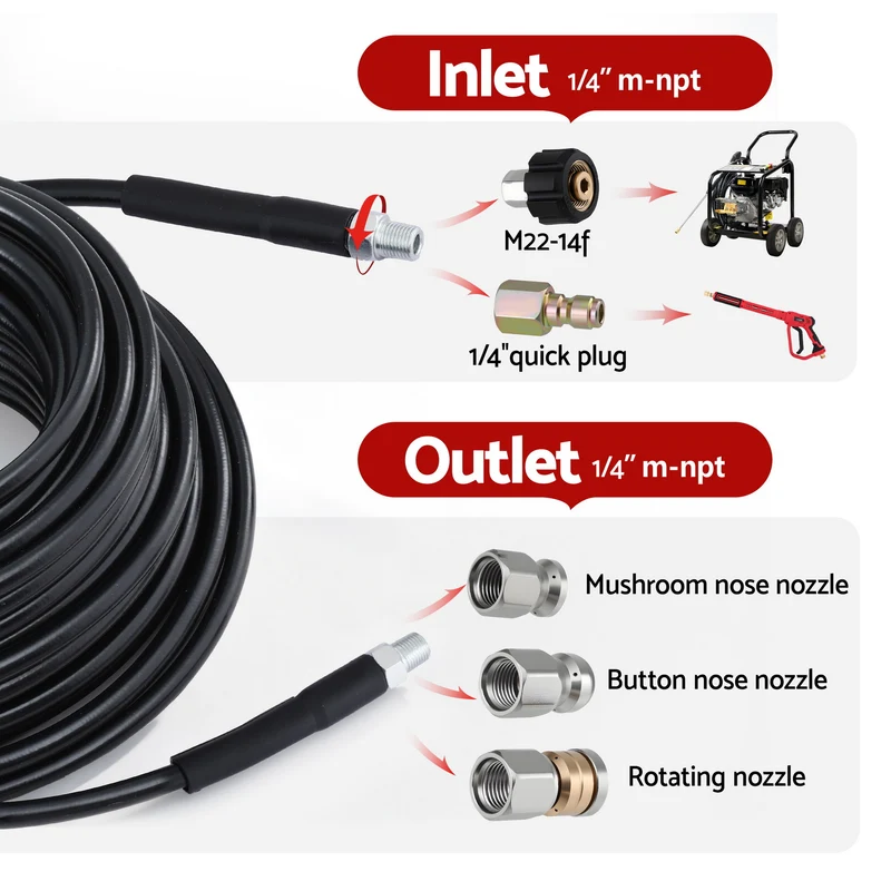 Giantz Pressure Washer Hose 30M 5800PSI Power Replacement Extension 1/4'' Quick Connect