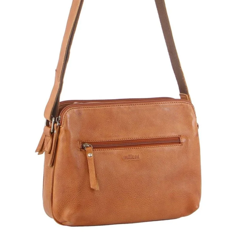 Milleni Women's Nappa Leather Shoulder Crossbody Bag 28x22cm Cognac