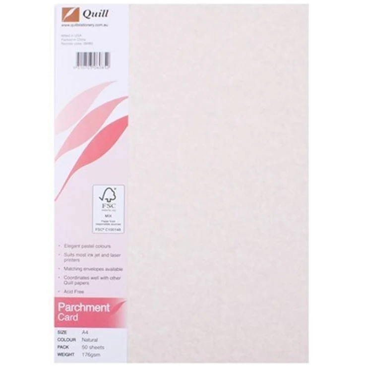 Quill Parchment Card 176GSM A4 Natural Pack 50