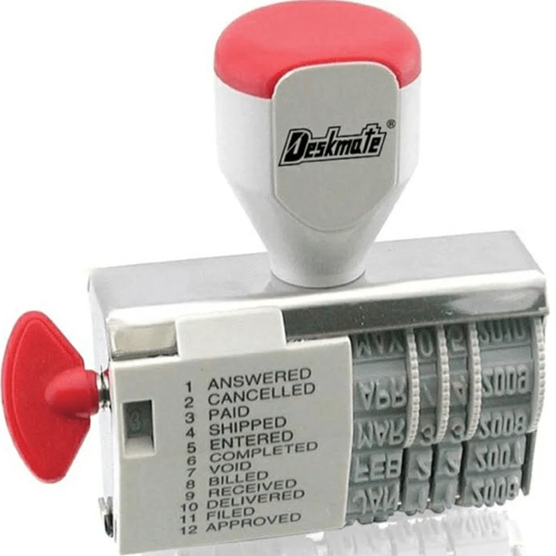 Deskmate Multi Phrase Stamp Dial-A-Phrase Dater 4mm Entered/Shipped/Completed/Paid