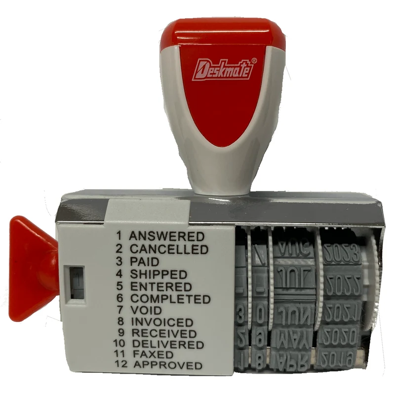 Deskmate Multi Phrase Stamp Dial-A-Phrase Dater 4mm Entered/Shipped/Completed/Paid