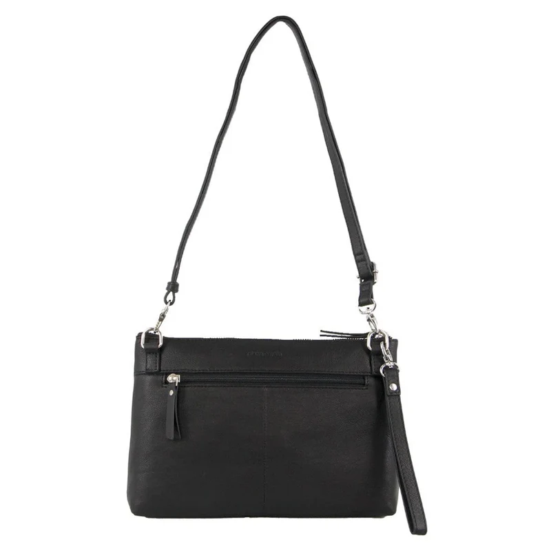 Pierre Cardin Women's Leather Stitch Design Shoulder Crossbody Bag 28cm Black