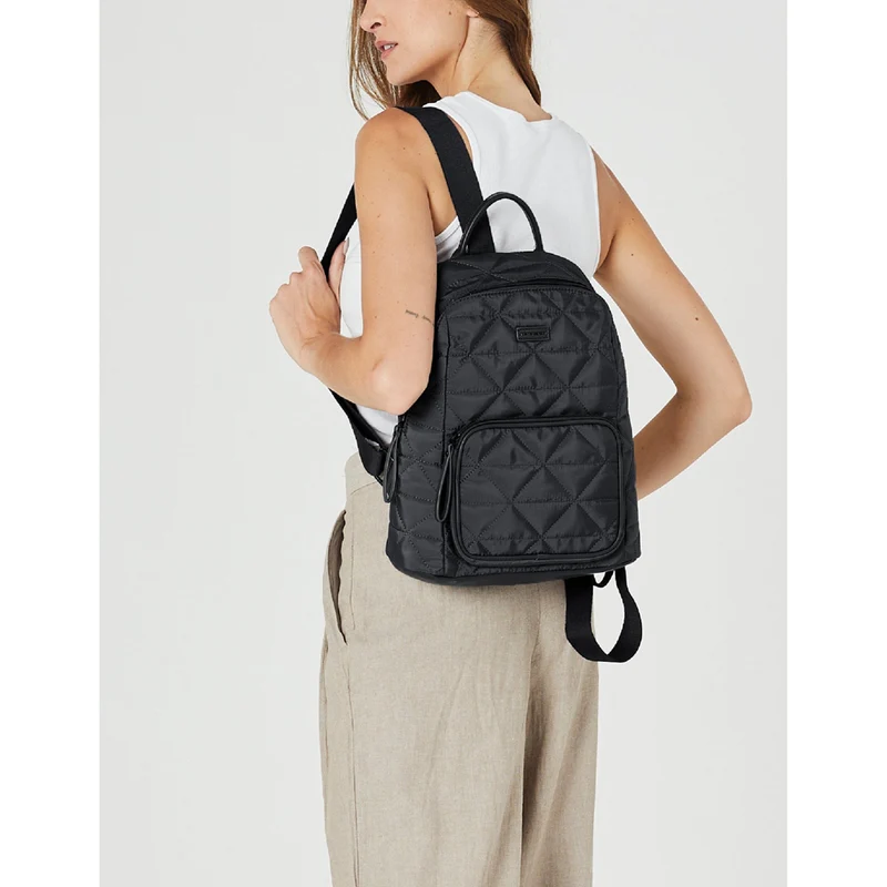 Pierre Cardin Nylon Quilted Casual Travel Backpack Bag 30x31cm Black