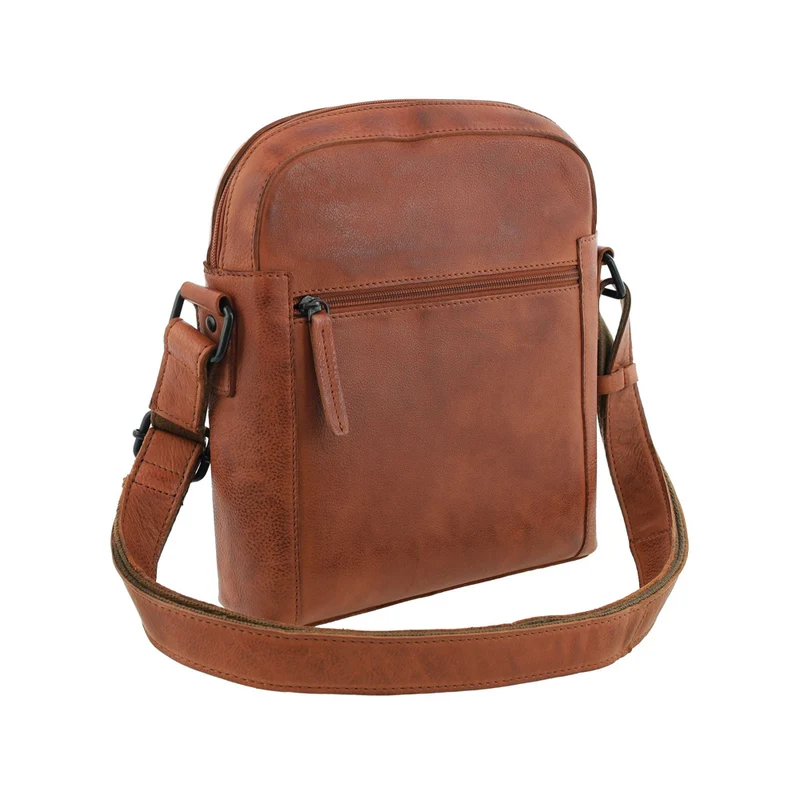 Pierre Cardin Men's Leather Rustic Shoulder Crossbody Bag 25x29cm Cognac