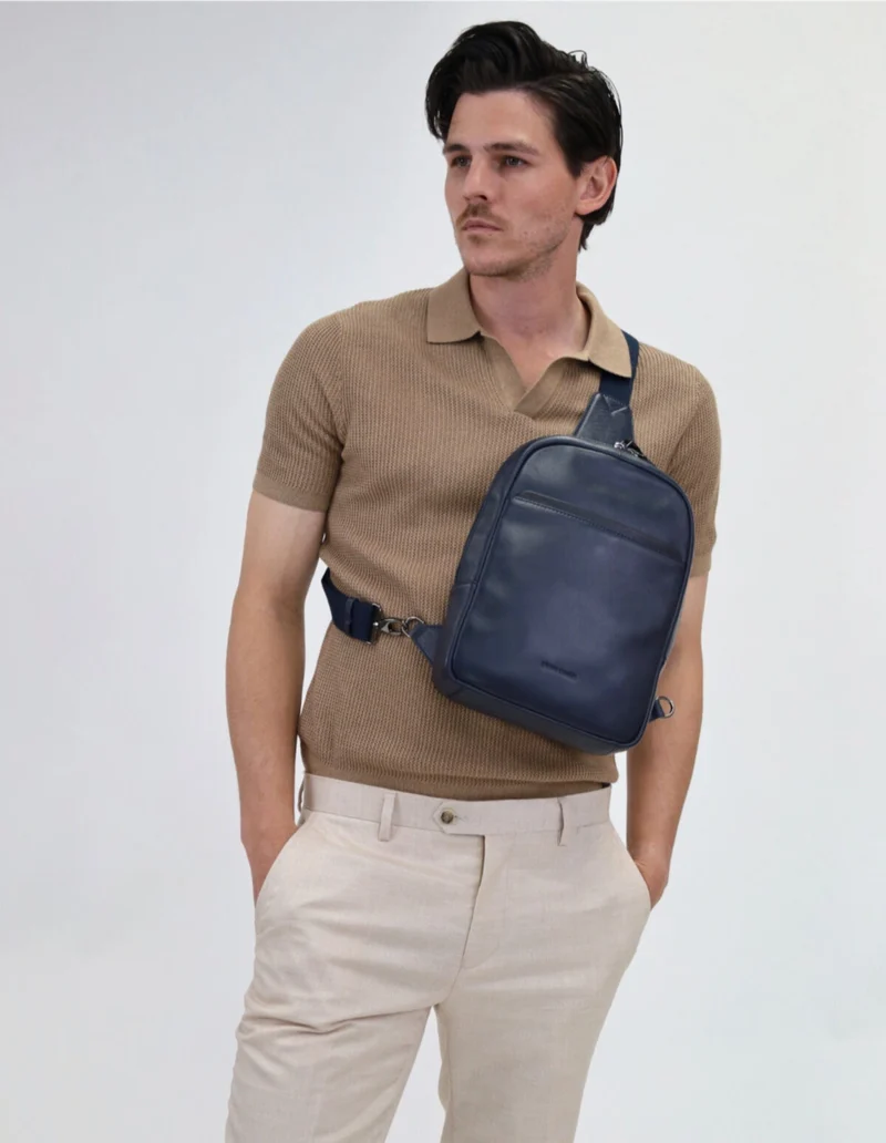 Pierre Cardin Men's Leather 3-Way Crossbody Sling Bag 24x31cm Navy