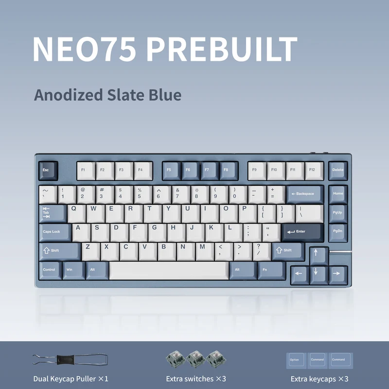 Qwetykeys Neo Studio Neo75 Prebuilt Wireless Mechanical Keyboard (Anodized Slate Blue)