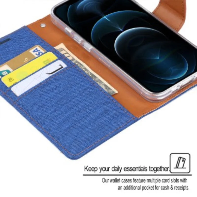 Goospery Canvas Diary case for iPhone 14 Plus - Blue