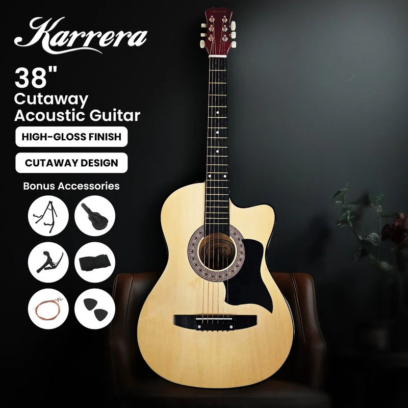 Karrera 38" Pro Cutaway Acoustic Guitar with Carry Bag (Natural)