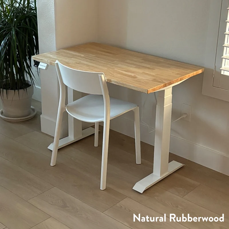 Desky Dual Mini Rubberwood Sit Stand Desk 100cm Natural Desktop and Wheat Frame