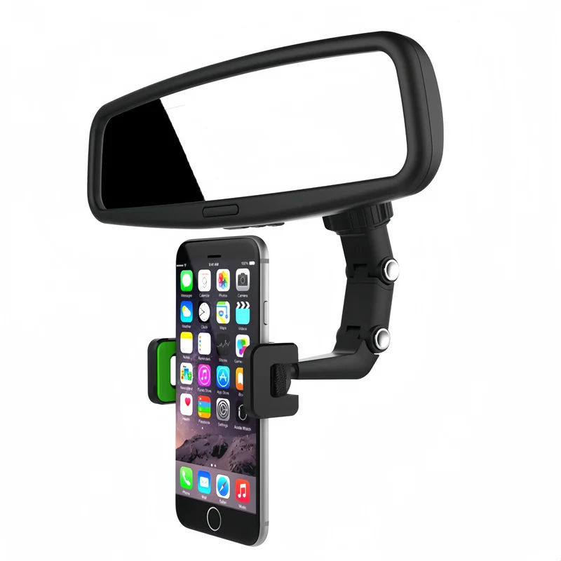 Laser Rear View Mirror Phone Mount with Adjustable Clamp (Black)