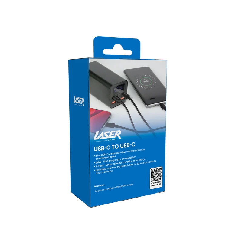 Laser 2M (2-pack) USB-C to USB-C Cable 60W (Black)