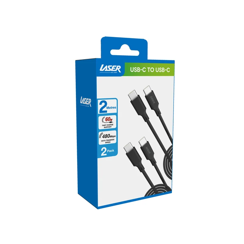 Laser 2M (2-pack) USB-C to USB-C Cable 60W (Black)