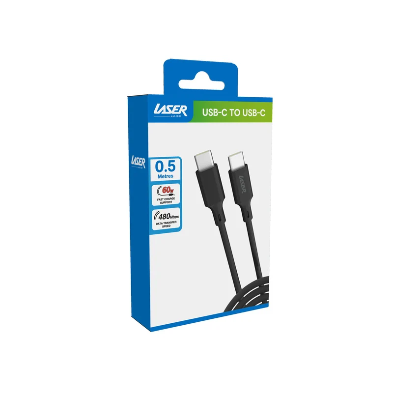 Laser 60W USB-C to USB-C Cable Black 0.5M