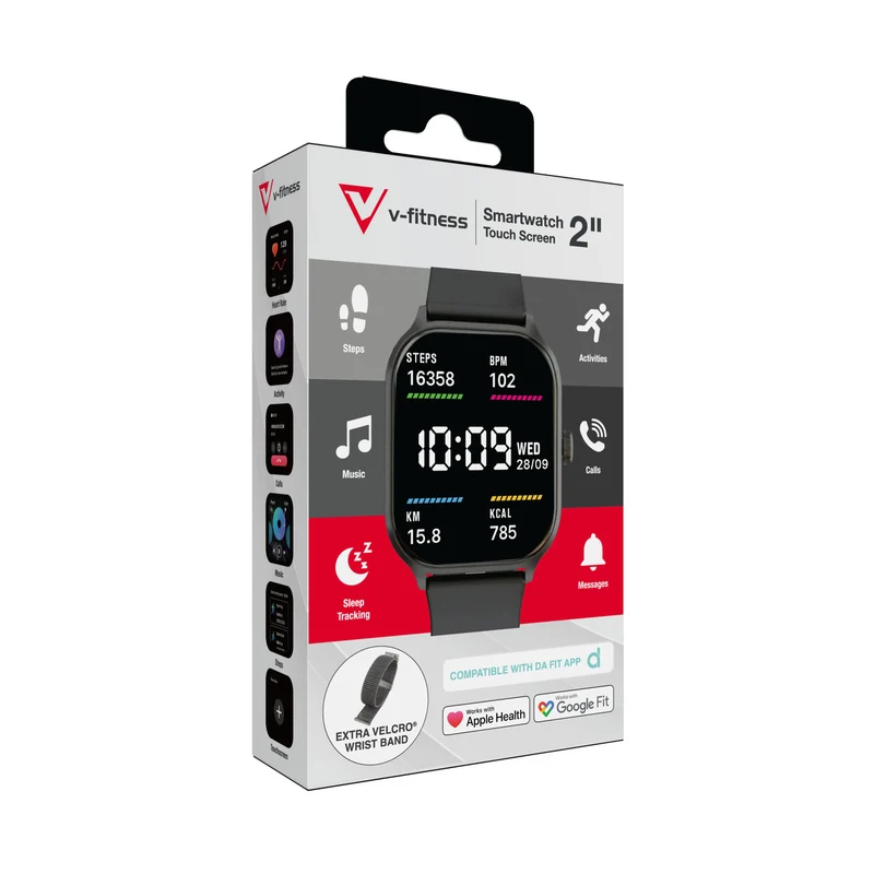 V-Fitness Smart Watch 2"Touch Screen with Health Monitoring (Black)