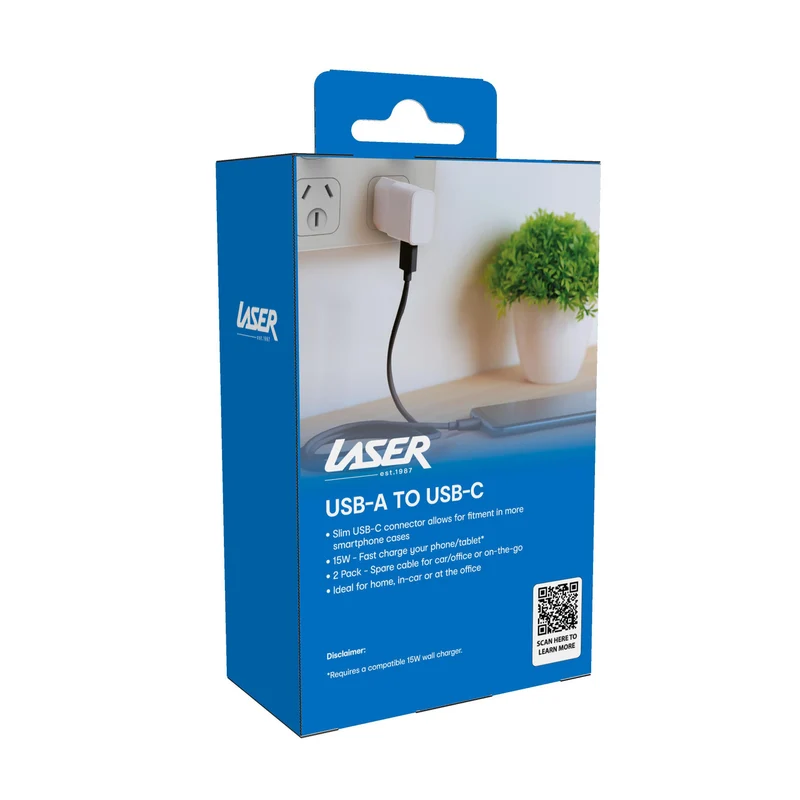 Laser 1m (2-pack) USB Type-C to A Cable Fast Charge (Black)
