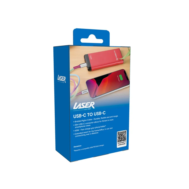 Laser 2m (2-pack) USB-C to USB-C Braided Cable (Rainbow)