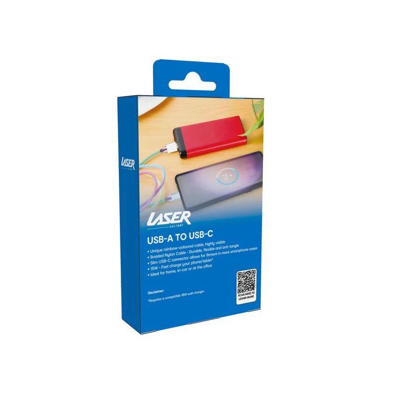 Laser 1m Nylon-Braided Type-C Charging Cable (Rainbow)