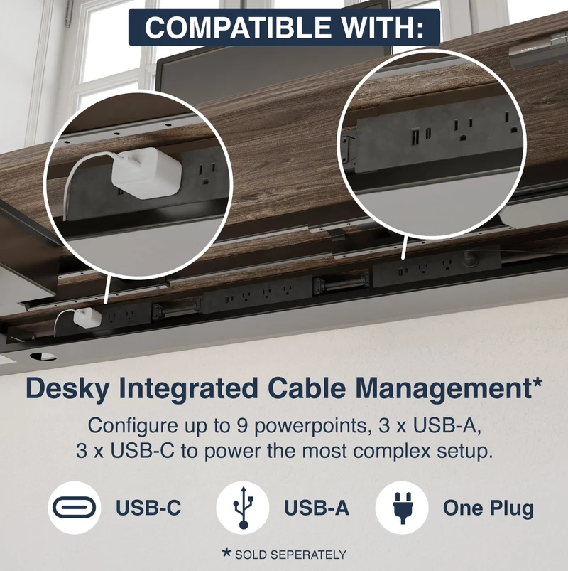 Desky Dual Melamine Sit Stand Desk 180cm Burnished Wood Desktop and Wheat Frame