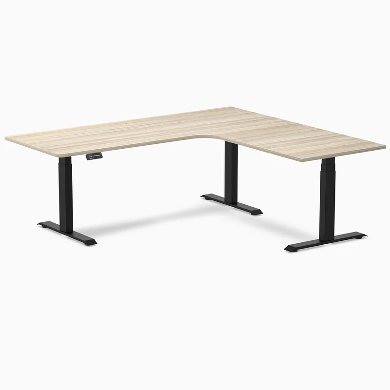Desky L-Shape Melamine Sit Stand Desk 200cm - Left Return White Top and Wheat Leg