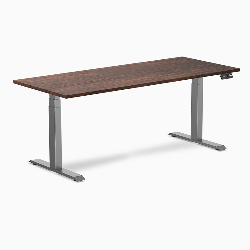 Desky Dual Softwood Sit Stand Desk 150cm Red Cedar Desktop and Wheat Frame