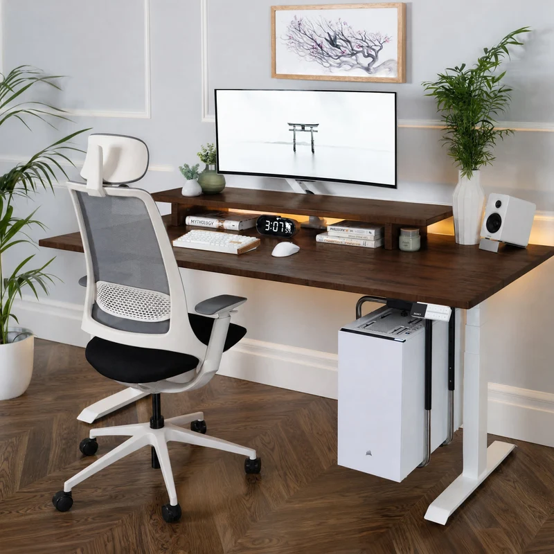 Desky Dual Softwood Sit Stand Desk 150cm American Rustic Pine Desktop and Wheat Frame