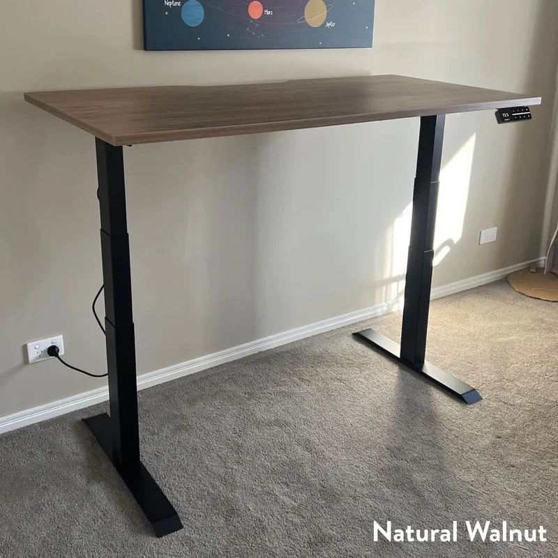 Desky Dual Scalloped Melamine Sit Stand Desk - Natural Walnut / 1200x750mm / Wheat