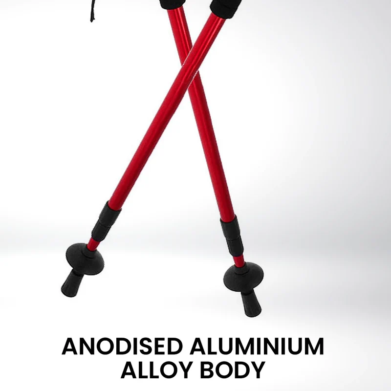 KLIKA Powertrain Anti-Shock Trekking Hiking Poles Sticks Pair (Red)