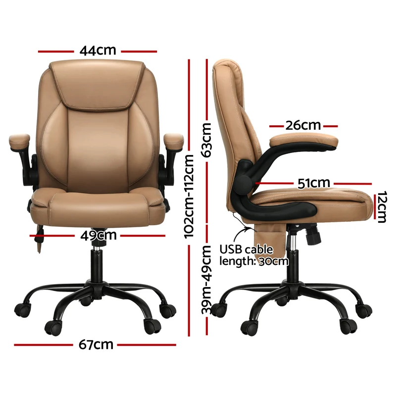 Artiss 2 Point Massage Office Chair Leather Mid Back (Brown)
