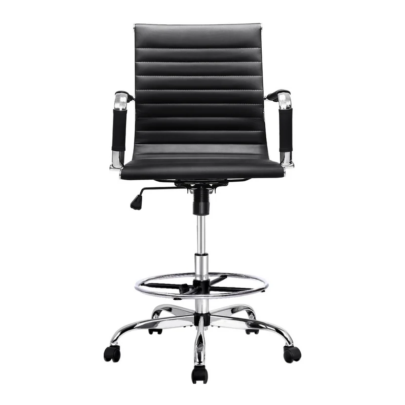 Artiss Office Chair Drafting Stool Leather Chairs (Black)
