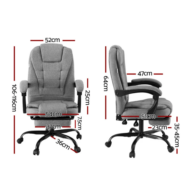 Artiss Office Chair Executive Fabric Seat Racing Computer Desk Chairs Footrest (Grey)