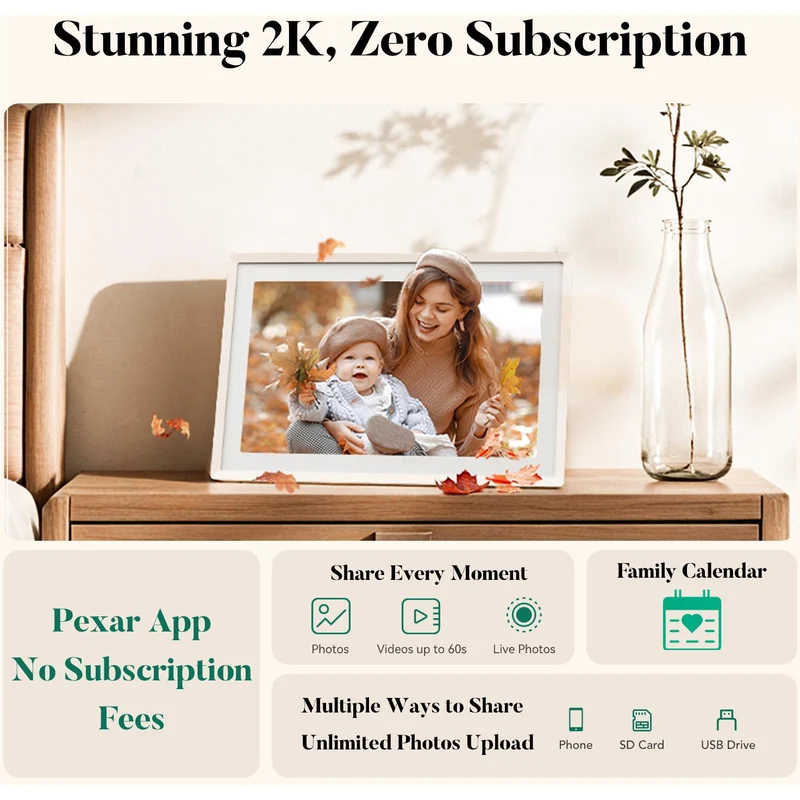 Pexar 2K Vivkeep Pro 11" Smart Digital Photo Frame 32GB (Sand)