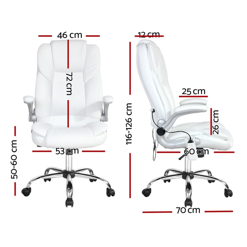 Artiss 8 Point Massage Office Chair PU Leather (White)