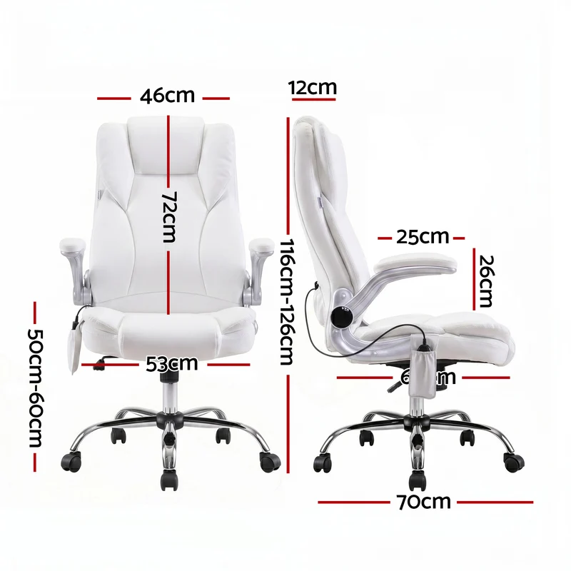 Artiss 8 Point Massage Office Chair PU Leather (White)