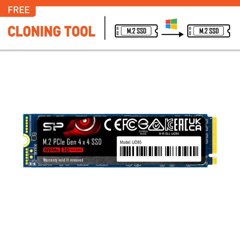 SP Silicon Power UD85 250GB PCIe Gen4 x4 NVMe M.2 2280 SSD, 3300MB/s Read, 1300MB/s Write - SP250GBP44UD8505