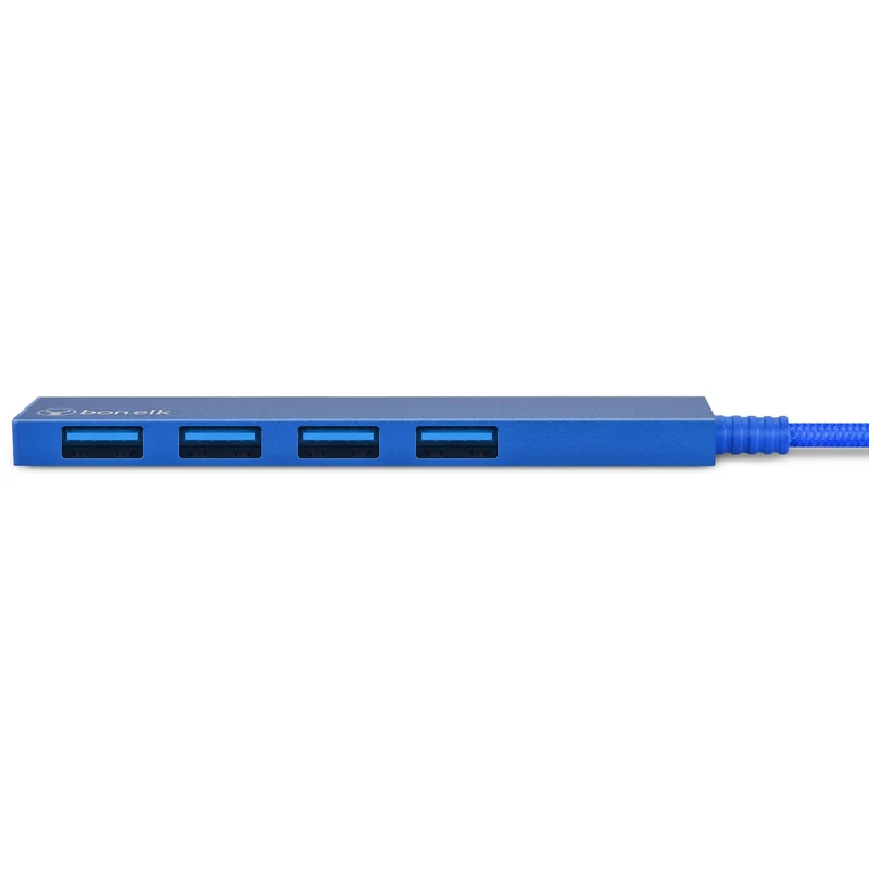 Bonelk Long-Life USB-A to 4 Port USB 3.0 Slim Hub (Blue)