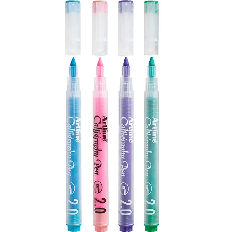 Artline Calligraphy Pen 2mm Pastel Colours Blue Purple Pink Green Pack