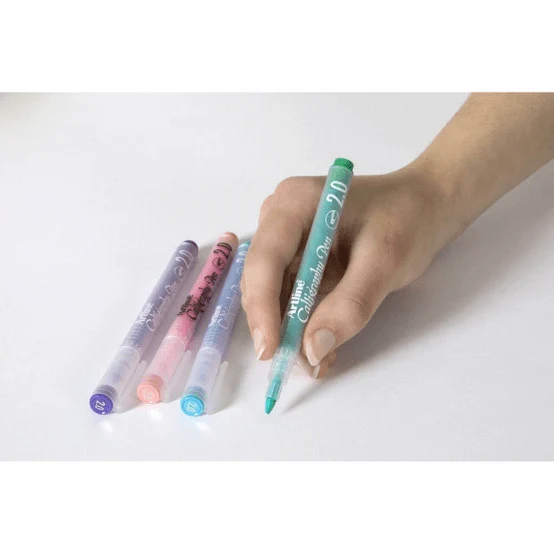Artline Calligraphy Pen 2mm Pastel Colours Blue Purple Pink Green Pack