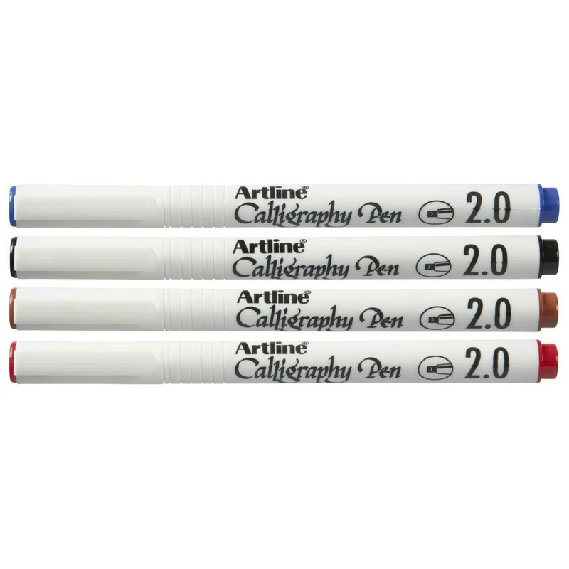 Artline Calligraphy Pen Set 2.0mm Assorted Colours Pigment Ink Pack 4