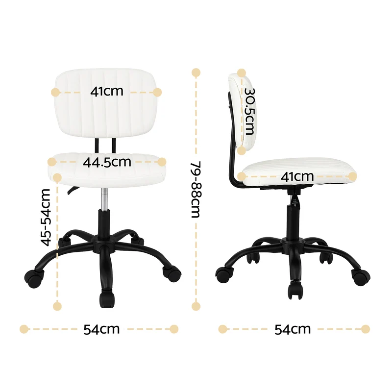 Artiss Armless Office Chair Ergonomic Swivel Home Office Desk Chair PU Leather White