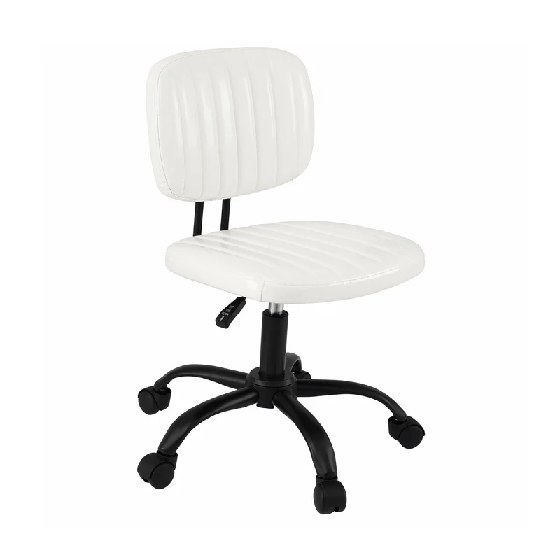 Artiss Armless Office Chair Ergonomic Swivel Home Office Desk Chair PU Leather White