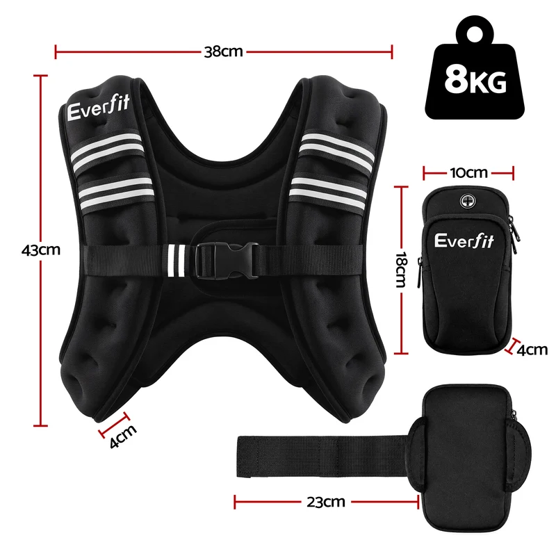 Everfit 8kg Weighted Vest Men Women, Reflective Running Vest with Armband Pouch
