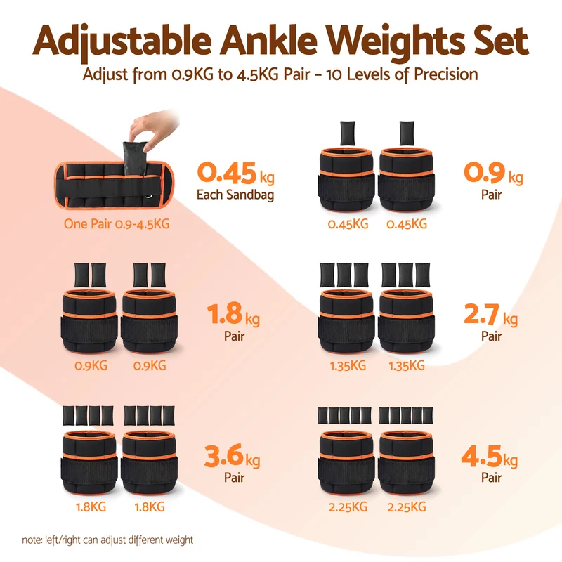 Everfit Adjustable Ankle Wrist Weights 1 Pair 0.9-4.55kg Leg Arm Pilates Gym