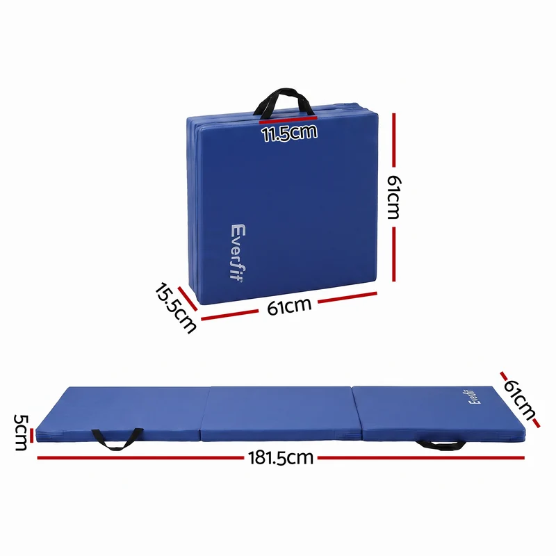 Everfit Gymnastics Mats Folding Exercise Floor Mat Portable 3 Fold Tumbling Mat Blue