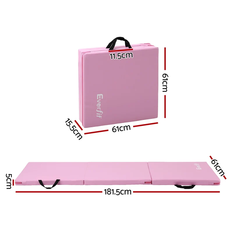 Everfit Gymnastics Mats Folding Exercise Floor Mat Portable 3 Fold Tumbling Mat Pink