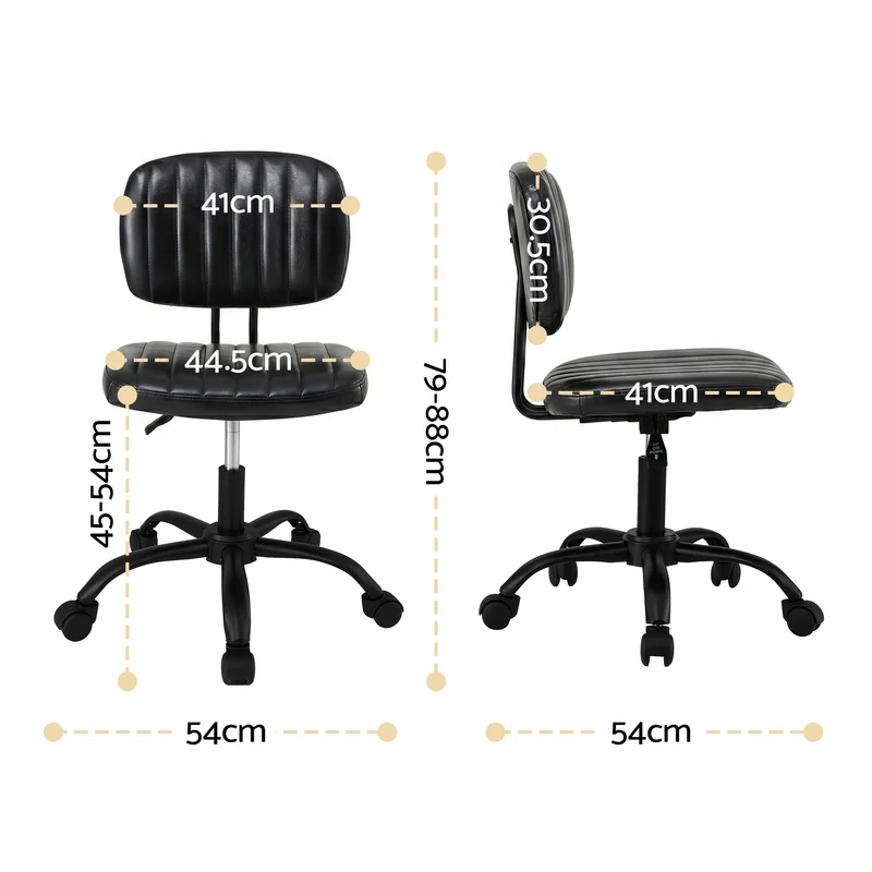 Artiss Armless Office Chair Ergonomic Swivel Home Office Desk Chair PU Leather Black