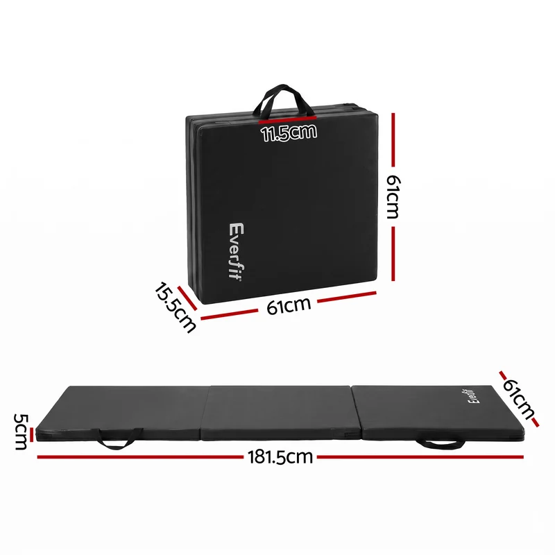 Everfit Gymnastics Mats Folding Exercise Floor Mat Portable 3 Fold Tumbling Mat Black