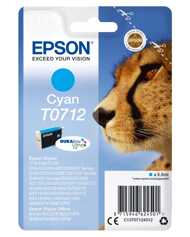 Epson T0712 Gepard Cyan Tintenpatrone Original 5,5ml - Cyan