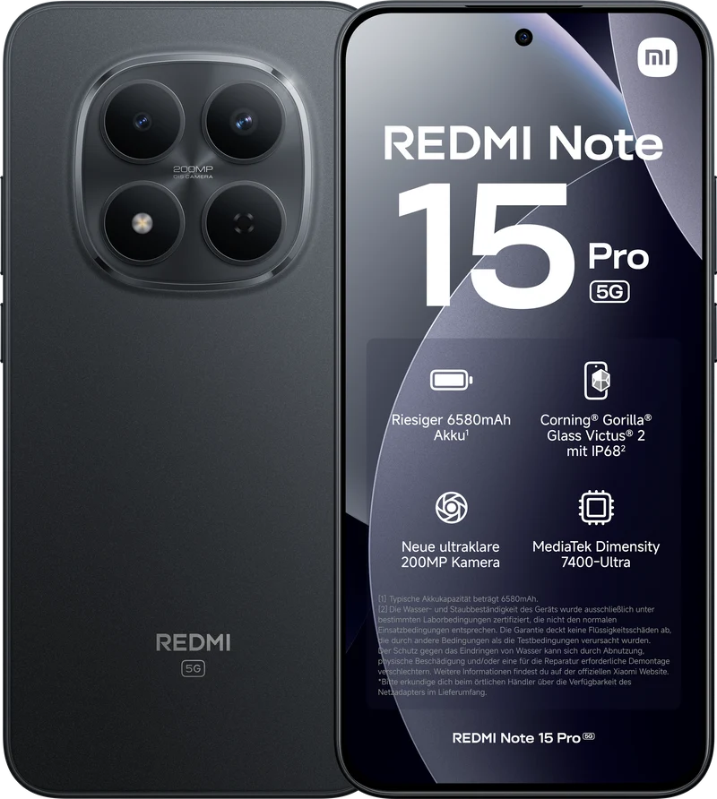 XIAOMI Redmi Note 15 Pro 5G Smartphone 8+256 Black – 200MP