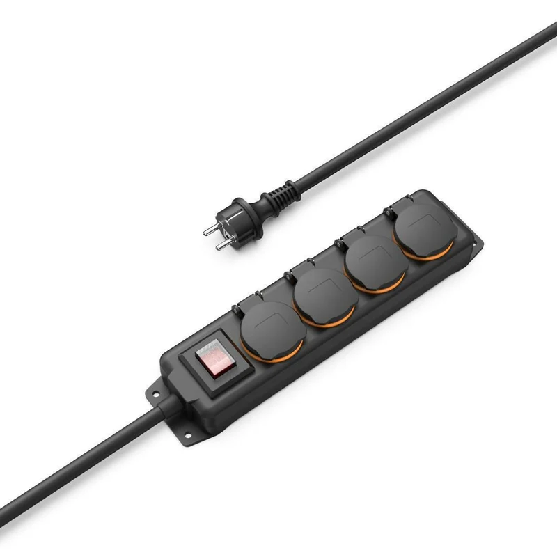 HAMA Steckdosenleiste 4-fach schwarz IP44 für Außen 2m