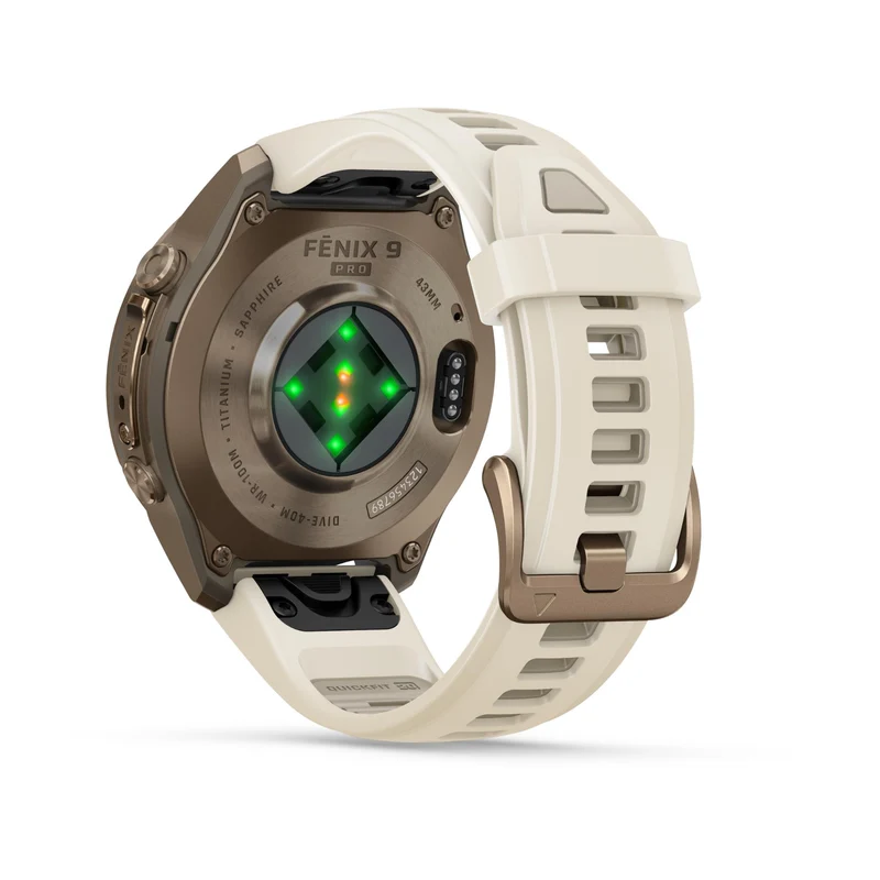 Garmin fenix 9 Pro 43mm Autumn Gold Titanium with Cream/French Grey Silicone Band